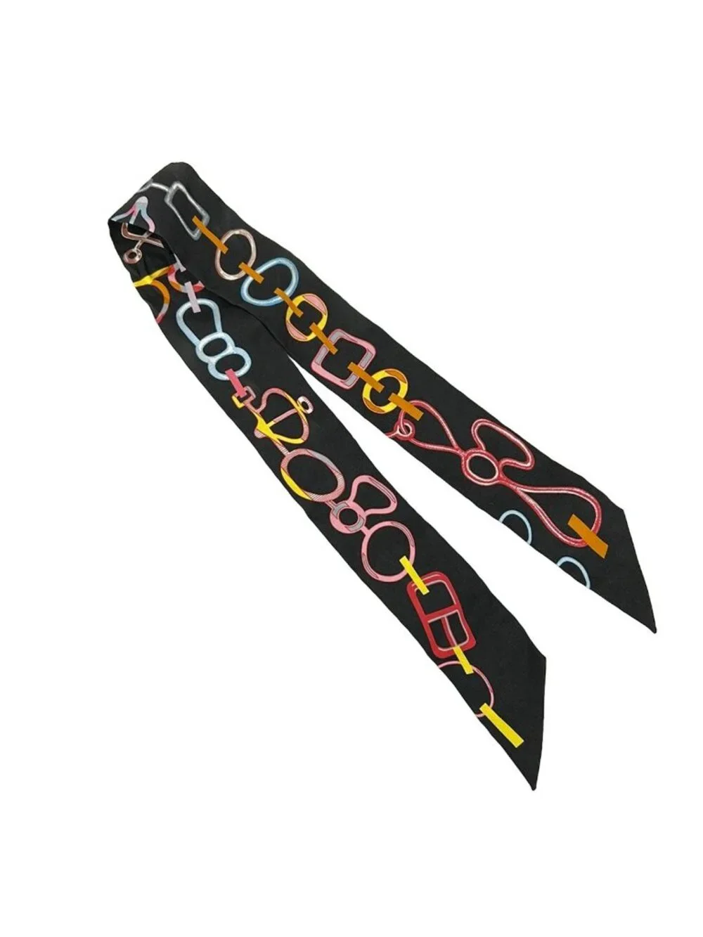 Hermes Scarf Twill Black Multi Ribbon Re Boucles